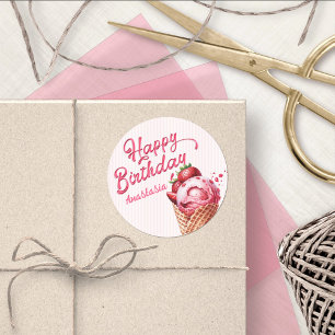 Sticker Rond Scoop Ice Cream Girls Anniversaire