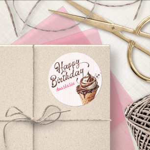 Sticker Rond Scoop Ice Cream Girls Anniversaire Classic Round S