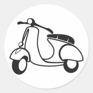 Sticker Rond Scooter dessin noir & blanc rétro