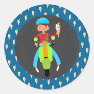 Sticker Rond Scooter italien garçon fête d'anniversaire