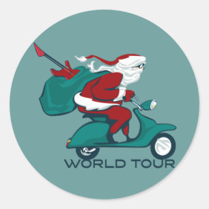Sticker Rond Scooter père Noël World Tour