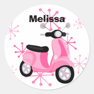 Sticker Rond Scooter rose