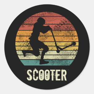 Sticker Rond Scooter Vintage Sunset Retro E-Scooter Design