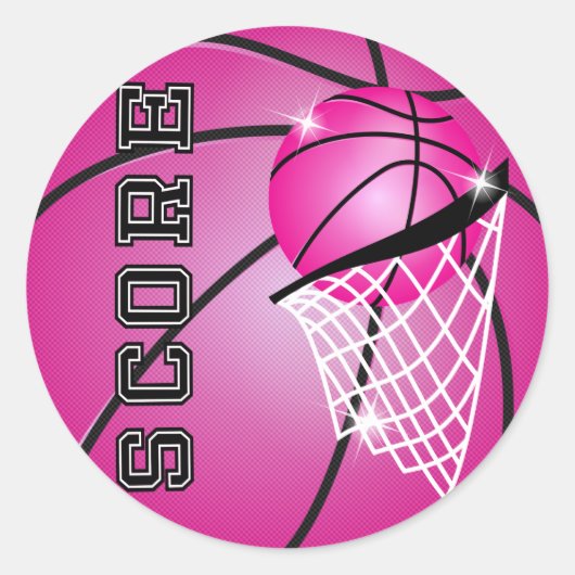 Sticker Rond Score de basket en rose (Devant)