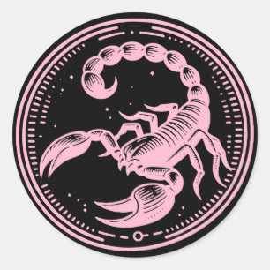 Sticker Rond Scorpion Rose Astrologie Signe du Zodiaque Scorpio