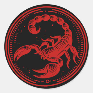 Sticker Rond Scorpion Rouge Astrologie Signe du zodiaque Scorpi