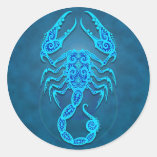 Sticker Rond Scorpion tribal bleu complexe
