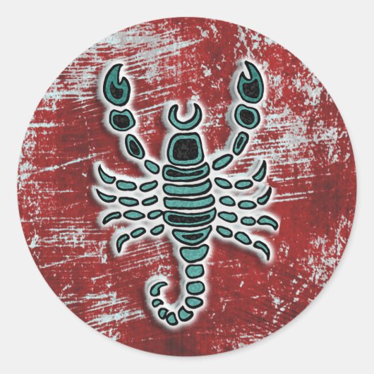 Sticker Rond Scorpion turquoise et rouge (Devant)