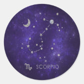 Sticker Rond Scorpion violet zodiaque | Horoscope d'astrologie  (Devant)