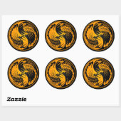 Sticker Rond Scorpions jaune et noir Yin Yang (Feuille)