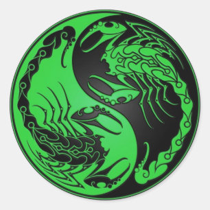 Sticker Rond Scorpions Yin Yang vert et noir