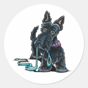 Sticker Rond Scottie de marche