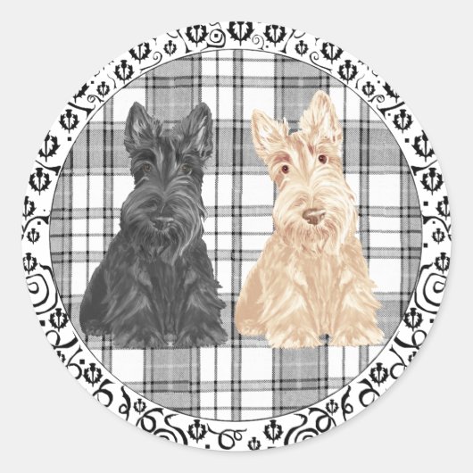 Sticker Rond Scotties tartan (Devant)