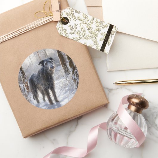 Sticker Rond Scottish Deerhound Laissez-le neiger Noël (Cadeaux)