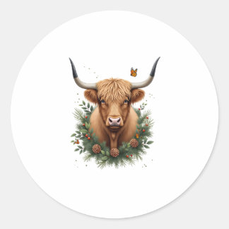 Sticker Rond Scottish Highland Cow Cattle Hairy Cow Christmas W