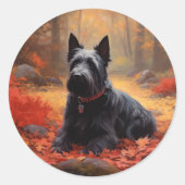 Sticker Rond Scottish Terrier en automne Leaves Fall Inspire (Devant)