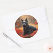 Sticker Rond Scottish Terrier en automne Leaves Fall Inspire (Enveloppe)
