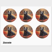 Sticker Rond Scottish Terrier en automne Leaves Fall Inspire (Feuille)