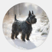 Sticker Rond Scottish Terrier Laisser Il Neige Noël (Devant)