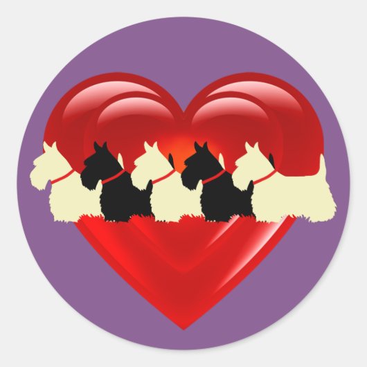 Sticker Rond Scottish Terrier noir/blanc double coeur/col (Devant)