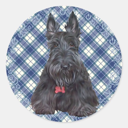 Sticker Rond Scottish terrier on tartan (Devant)