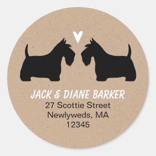 Sticker Rond Scottish Terrier Silhouettes Adresse de retour (Devant)