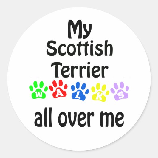 Sticker Rond Scottish Terrier Walks Design (Devant)