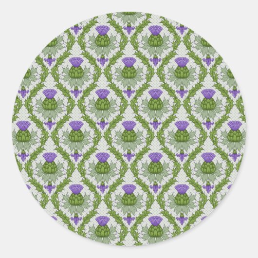 Sticker Rond Scottish Thistle Damask (Devant)