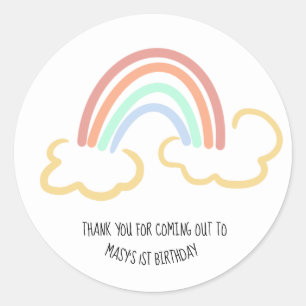 Sticker Rond Scribble arc-en-ciel et nuage Anniversaire Merci