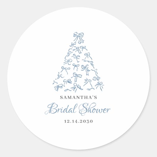 Sticker Rond Scribble Bleu Bow Arbre de Noël Fête des mariées (Devant)