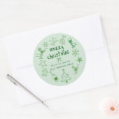 Sticker Rond Scribble Doodles Glitter Green Merry Christmas (Enveloppe)