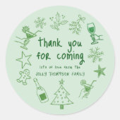 Sticker Rond Scribble Doodles Glitter Green Thank You (Devant)