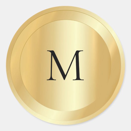 Sticker Rond Script à la main Monogrammé Modèle d'or Faux (Devant)