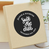 Sticker Rond Script Black Elegant Enregistrer Le Mariage Date B