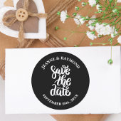 Sticker Rond Script Black Elegant Enregistrer Le Mariage Date B