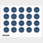 Sticker Rond Script bleu et bandes blanches Enregistrer la date (Feuille)
