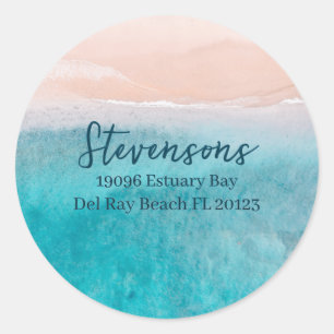 Sticker Rond Script bleu moderne Nom personnalisé Beach House P