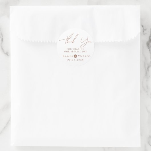 Sticker Rond Script calligraphie mocha Merci mariage (Sac)