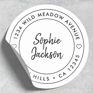 Sticker Rond Script cardiaque moderne Adresse de retour front