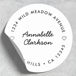 Sticker Rond Script cardiaque moderne Adresse de retour minim