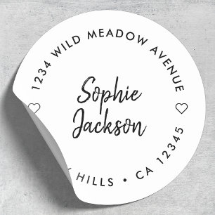 Sticker Rond Script cardiaque moderne Adresse de retour minim