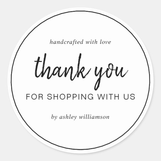 Sticker Rond Script Chic Blanc Merci pour votre achat (Devant)