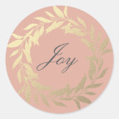 Sticker Rond Script Chic Joy Gold Wreath Noël Dusty Rose (Devant)