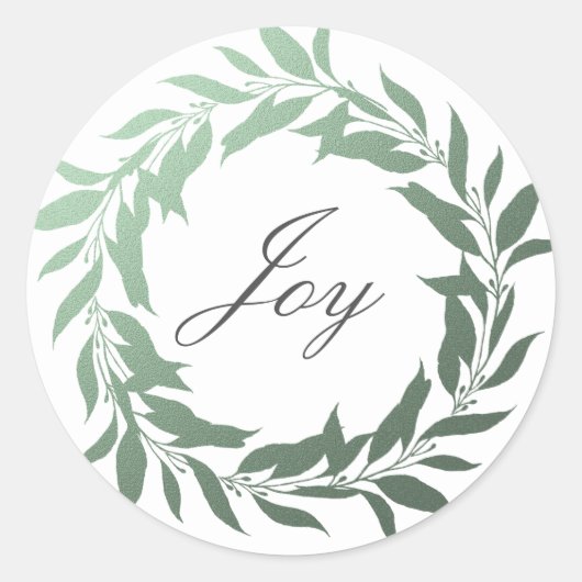 Sticker Rond Script chic Joy Green Foil Wreath Noël (Devant)