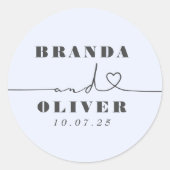 Sticker Rond Script Coeur mignon Romantique Dusty Mariage bleu (Devant)