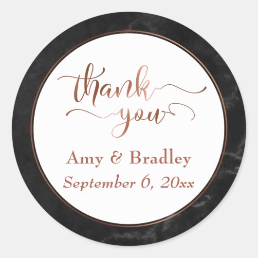 Sticker Rond Script Copper Merci sur Marbre Noir (Devant)