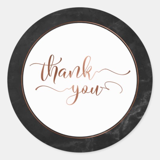 Sticker Rond Script Copper Merci sur Marbre Noir (Devant)