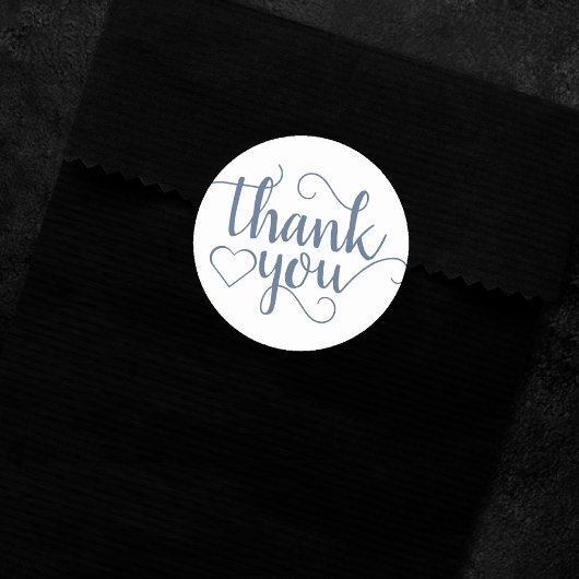 Sticker Rond Script d'ardoise simple | Coeur de Merci bleu pous