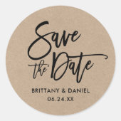 Sticker Rond Script De Brosse Enregistrer La Date Kraft Envelop (Devant)