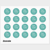 Sticker Rond Script De Brosse Enregistrer La Date Turquoise Env (Feuille)